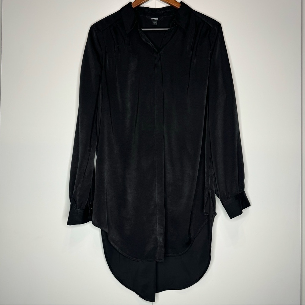 Express Satin-Like Black Button Down